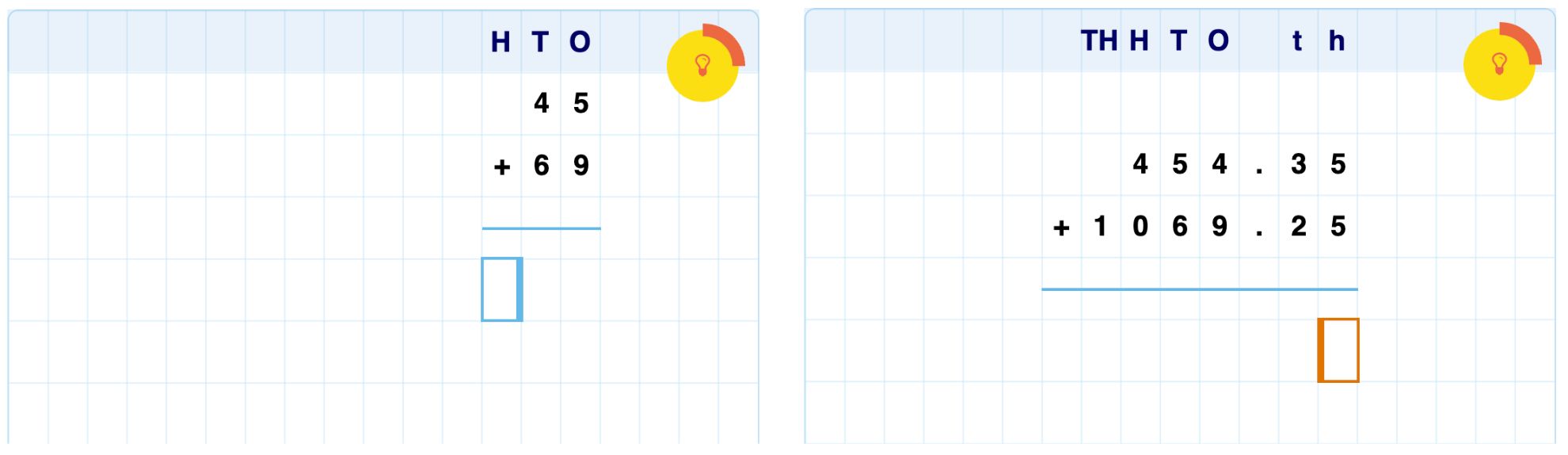 The place value ribbon adjusts to the values in the problem The place value ribbon adjusts to the values in the problem