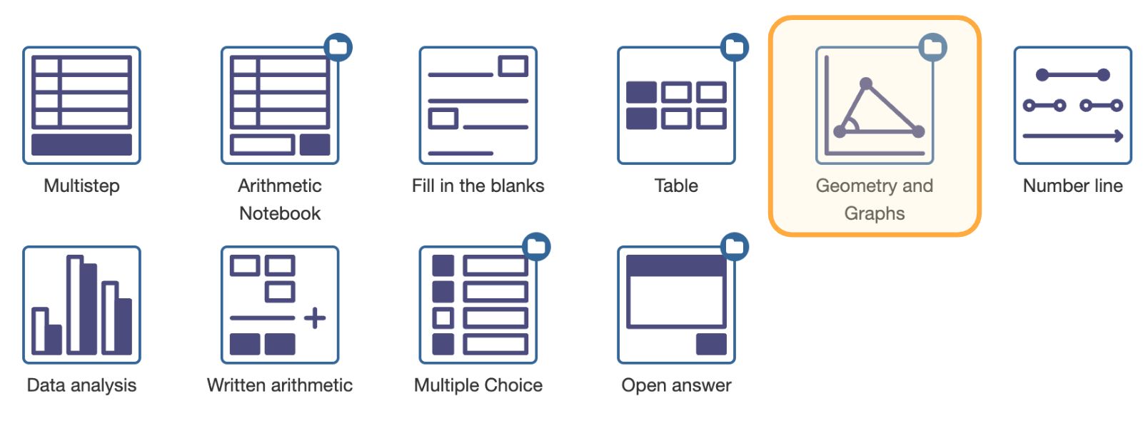 Selecting the Geometry and Graphs question type Selecting the Geometry and Graphs question type