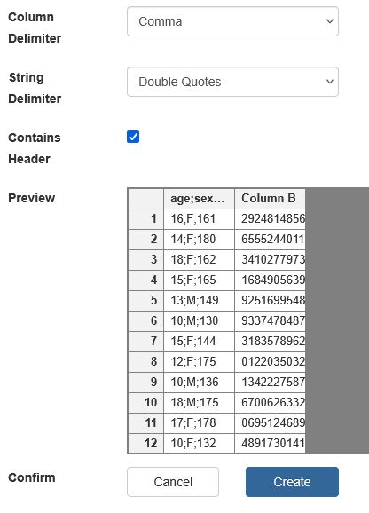 A dataset preview of incorrectly parsed data