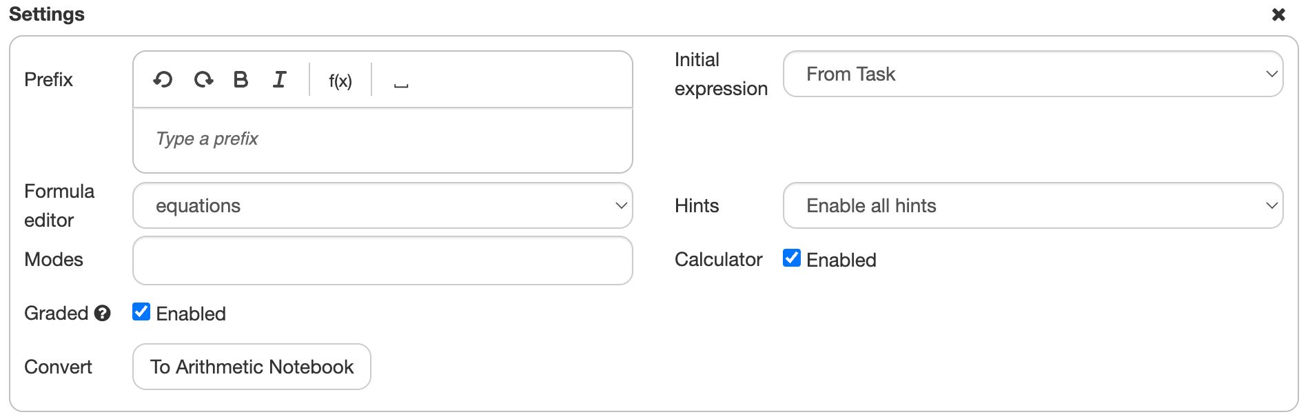 Configuring hints in the settings panel Configuring hints in the settings panel