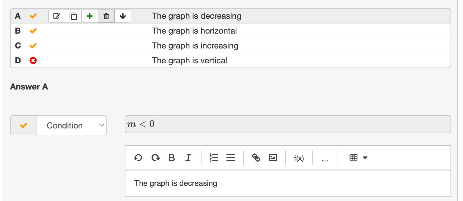 Configuring the correctness of the options through a condition Configuring the correctness of the options through a condition